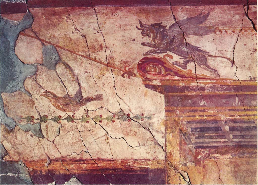 VI.17 Herculaneum. Not dated. Room 15, detail from west wall of cubiculum.